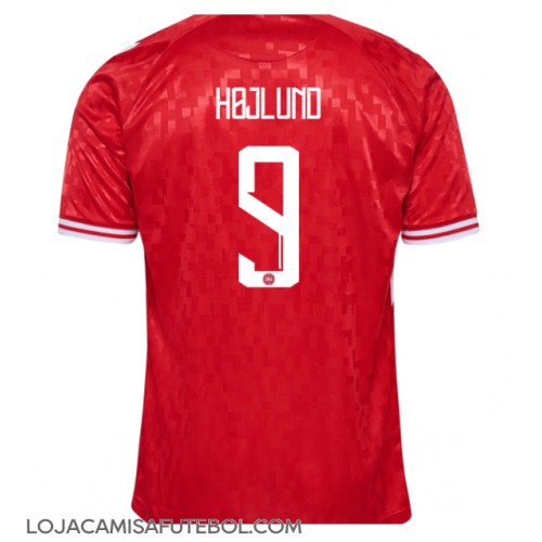 Camisa de Futebol Dinamarca Rasmus Hojlund #9 Equipamento Principal Europeu 2024 Manga Curta